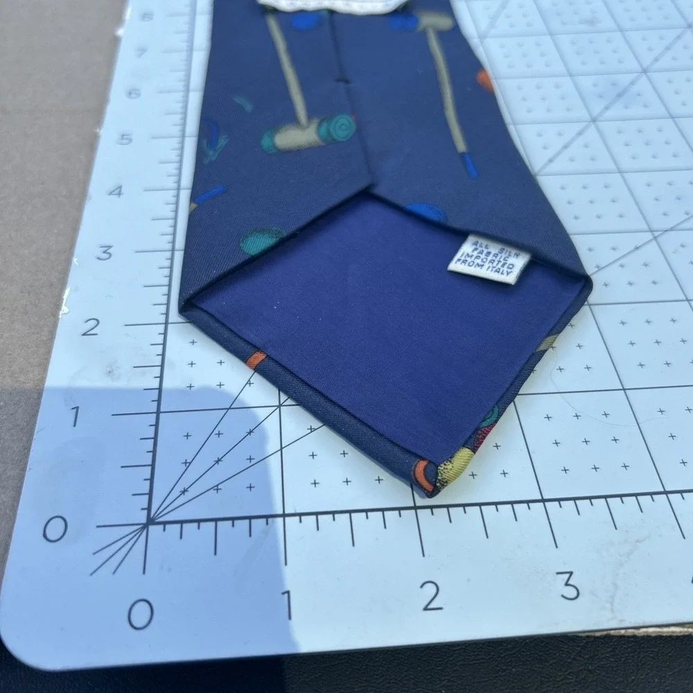 Perry Ellis Tie Features Croquet Mallet, Wickets And Balls. All Silk  Italian